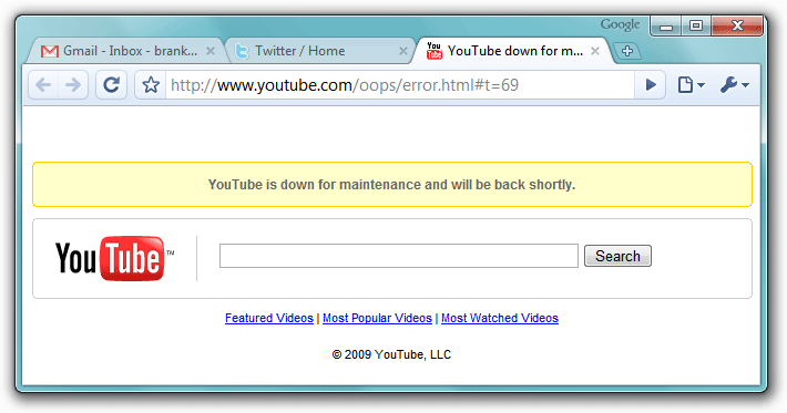 YouTube is down for maintenance and will be back shortly.